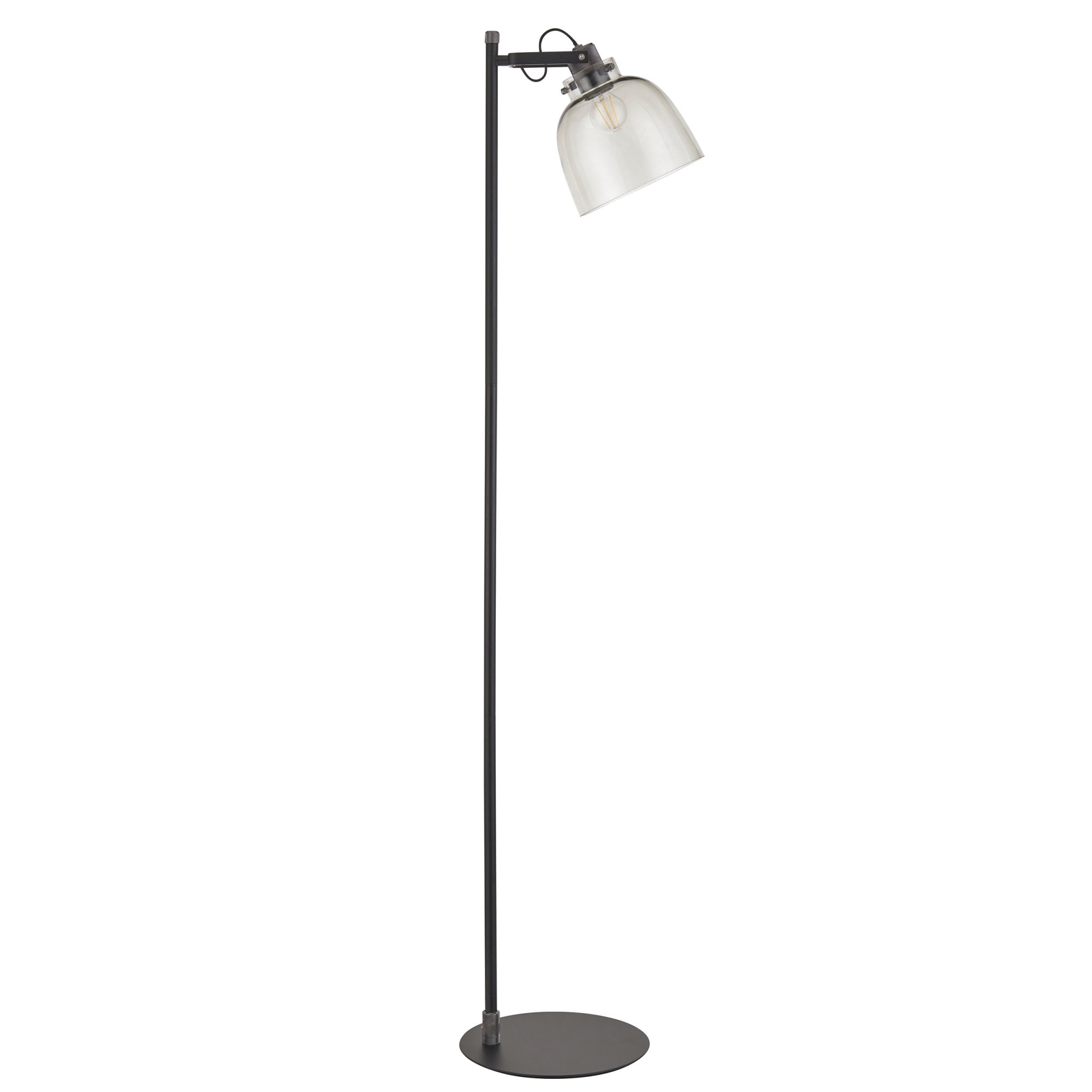 107013 1 Light Floor Lamp Smokey Grey Tinted Glass & Black Chrome Plate