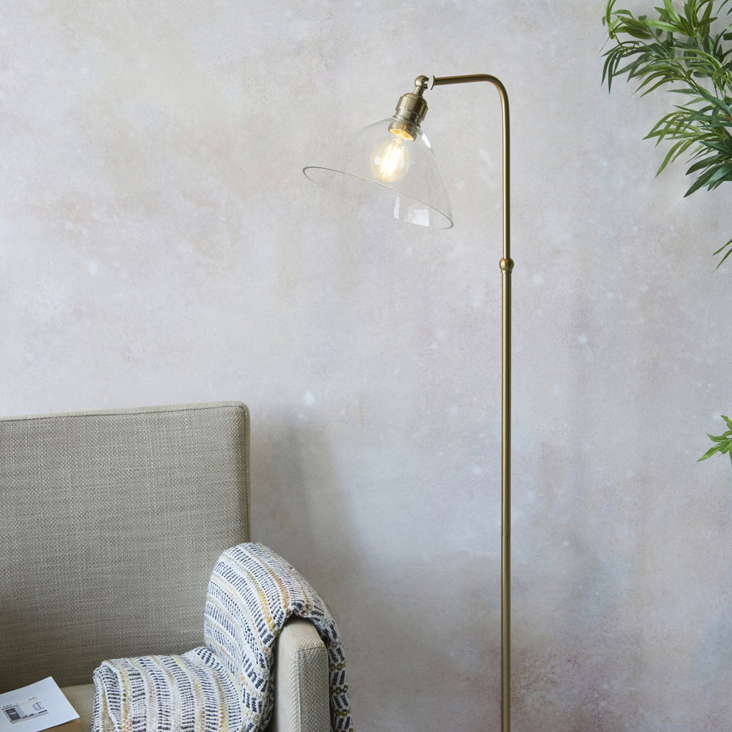107609 1 Light Floor Lamp Antique Brass Plate & Clear Glass