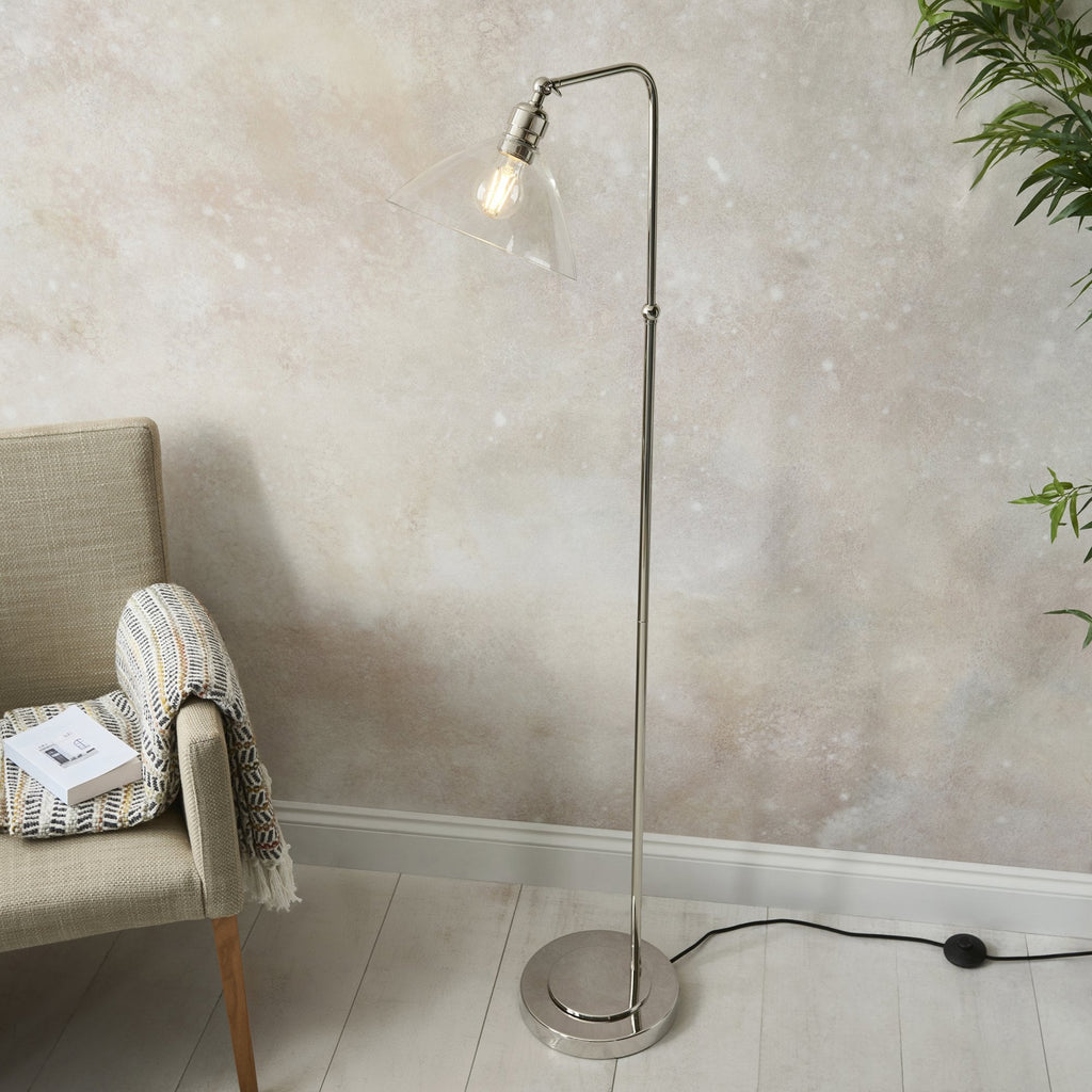 107610 1 Light Floor Lamp Bright Nickel Plate & Clear Glass