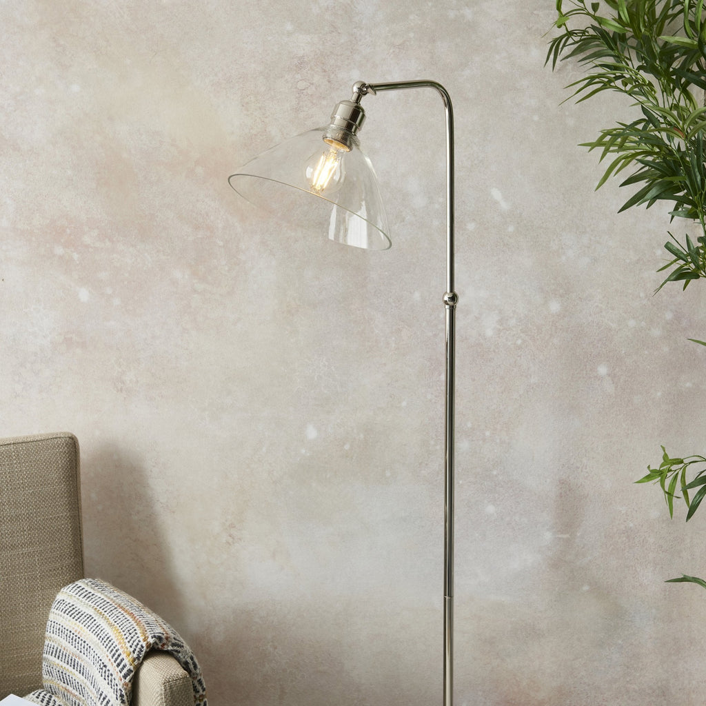 107610 1 Light Floor Lamp Bright Nickel Plate & Clear Glass