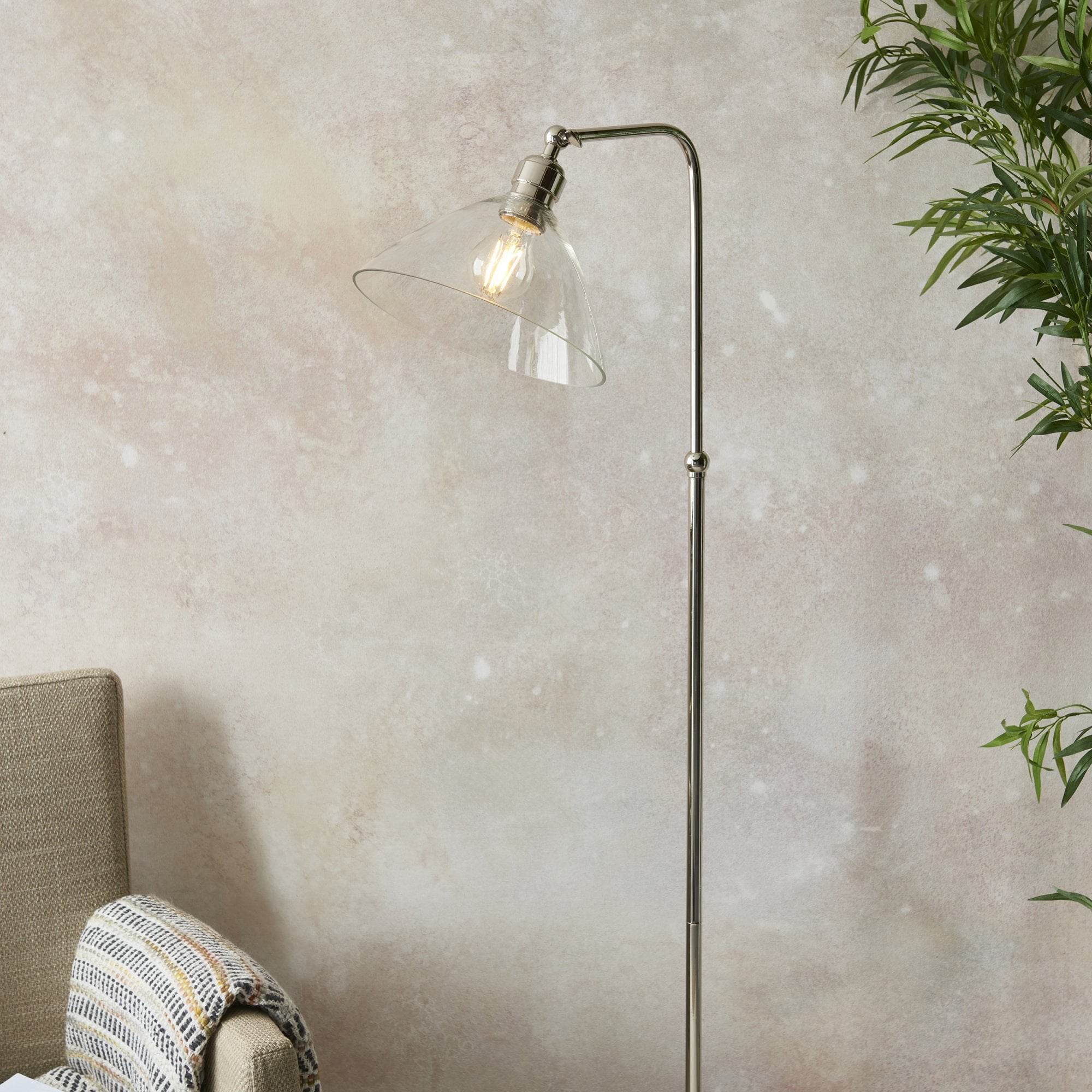 107610 1 Light Floor Lamp Bright Nickel Plate & Clear Glass