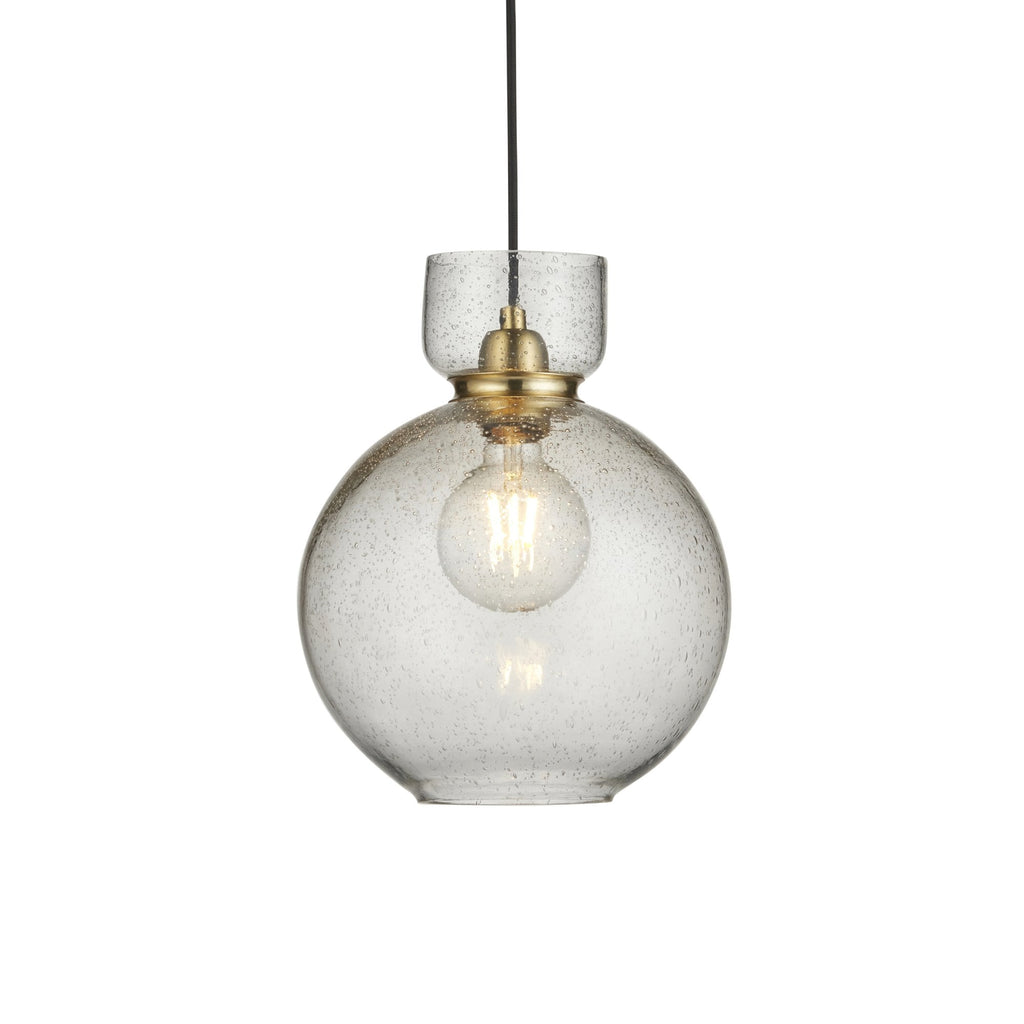 107948 1 Light Pendant Brass Plate & Clear Bubble Glass