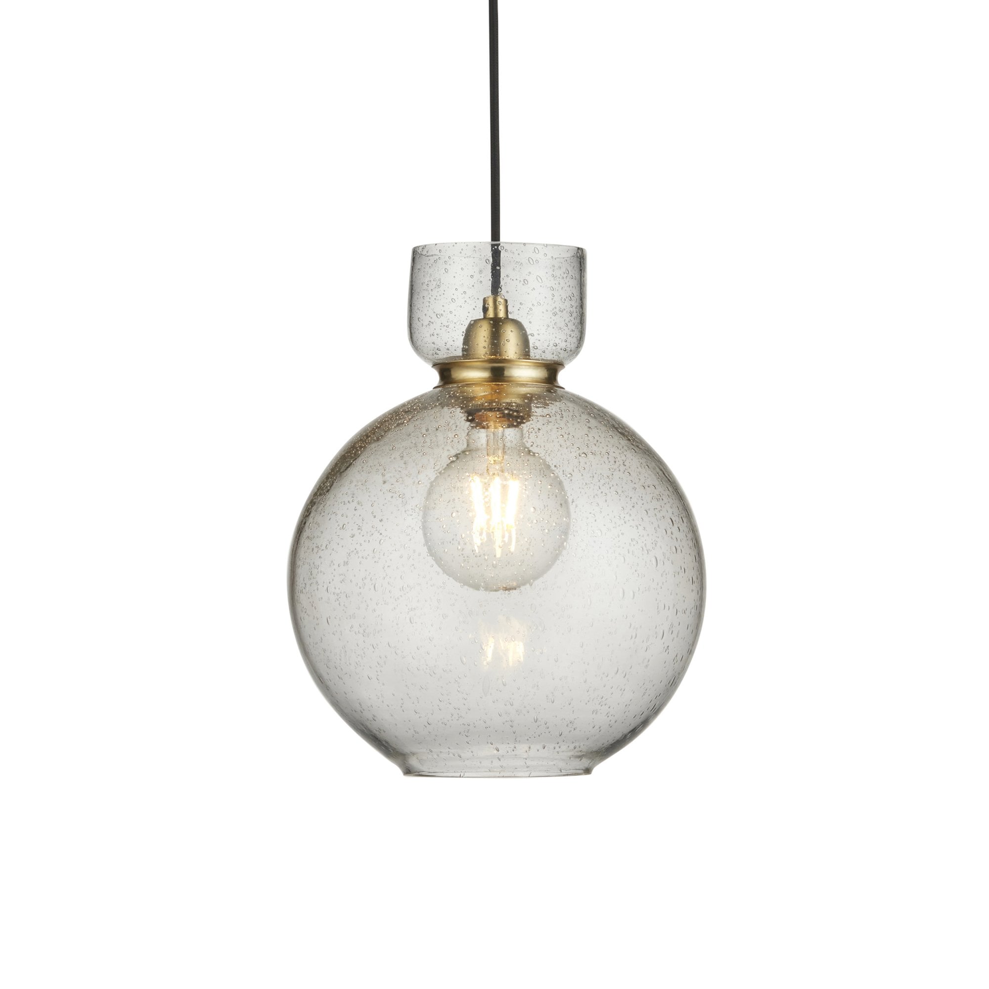 107948 1 Light Pendant Brass Plate & Clear Bubble Glass