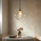 107948 1 Light Pendant Brass Plate & Clear Bubble Glass