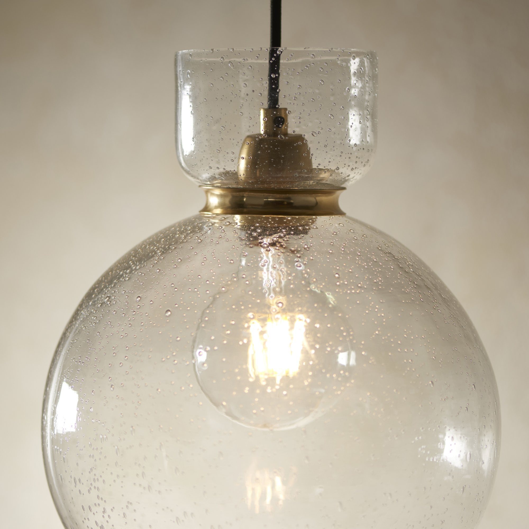 107948 1 Light Pendant Brass Plate & Clear Bubble Glass