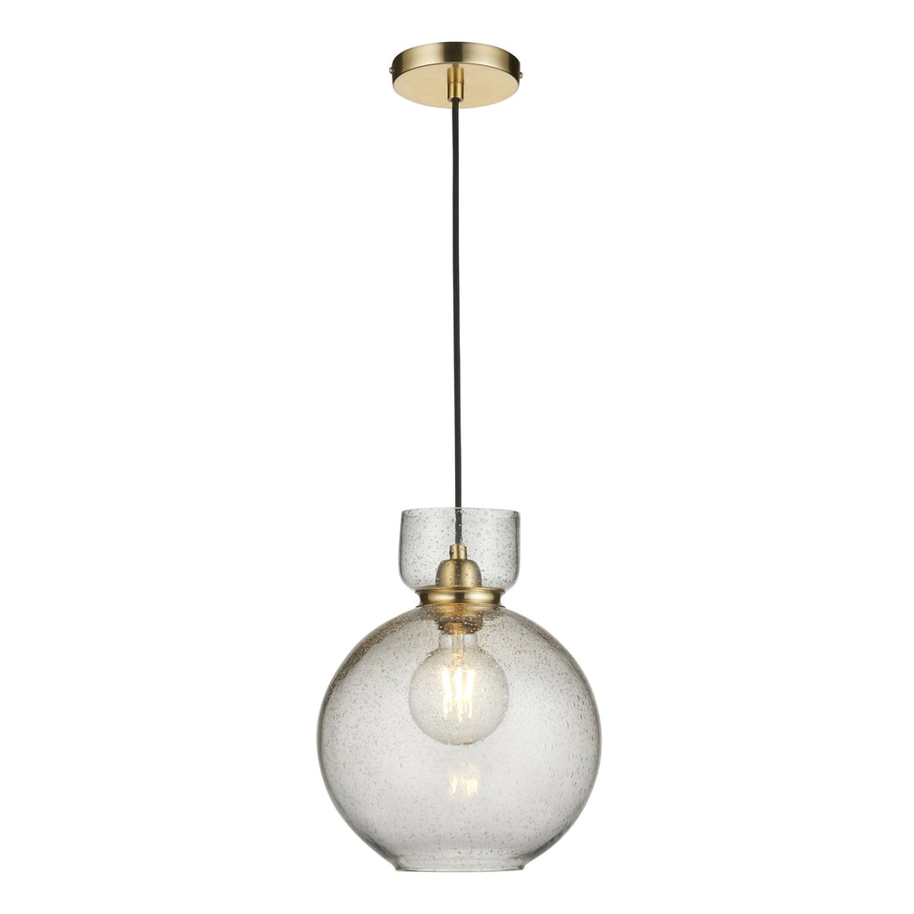 107948 1 Light Pendant Brass Plate & Clear Bubble Glass