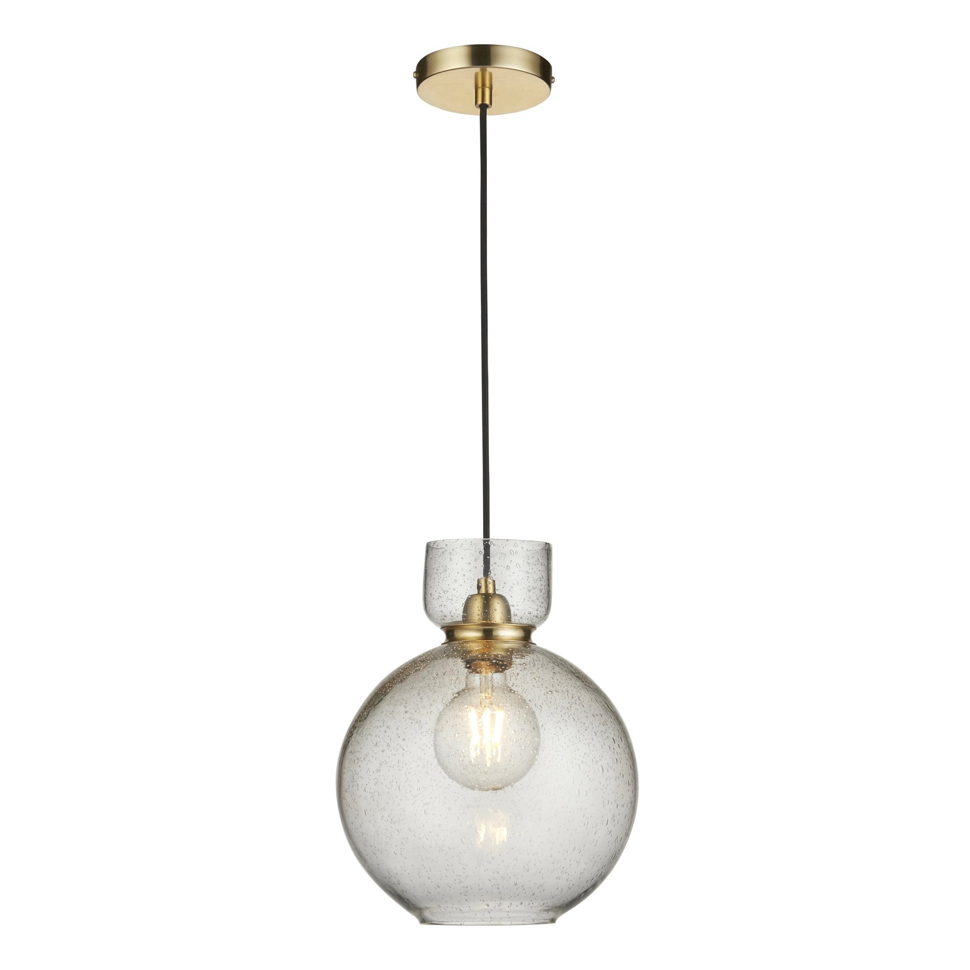 107948 1 Light Pendant Brass Plate & Clear Bubble Glass
