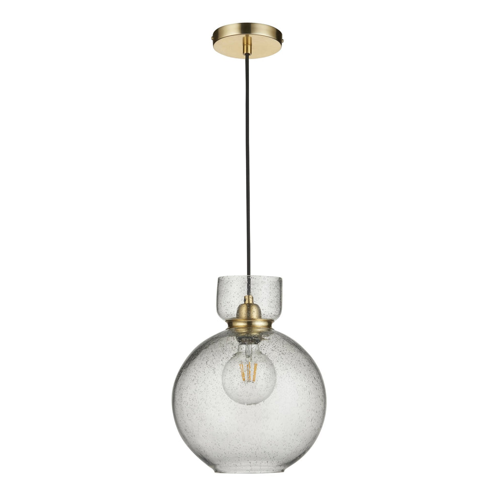 107948 1 Light Pendant Brass Plate & Clear Bubble Glass
