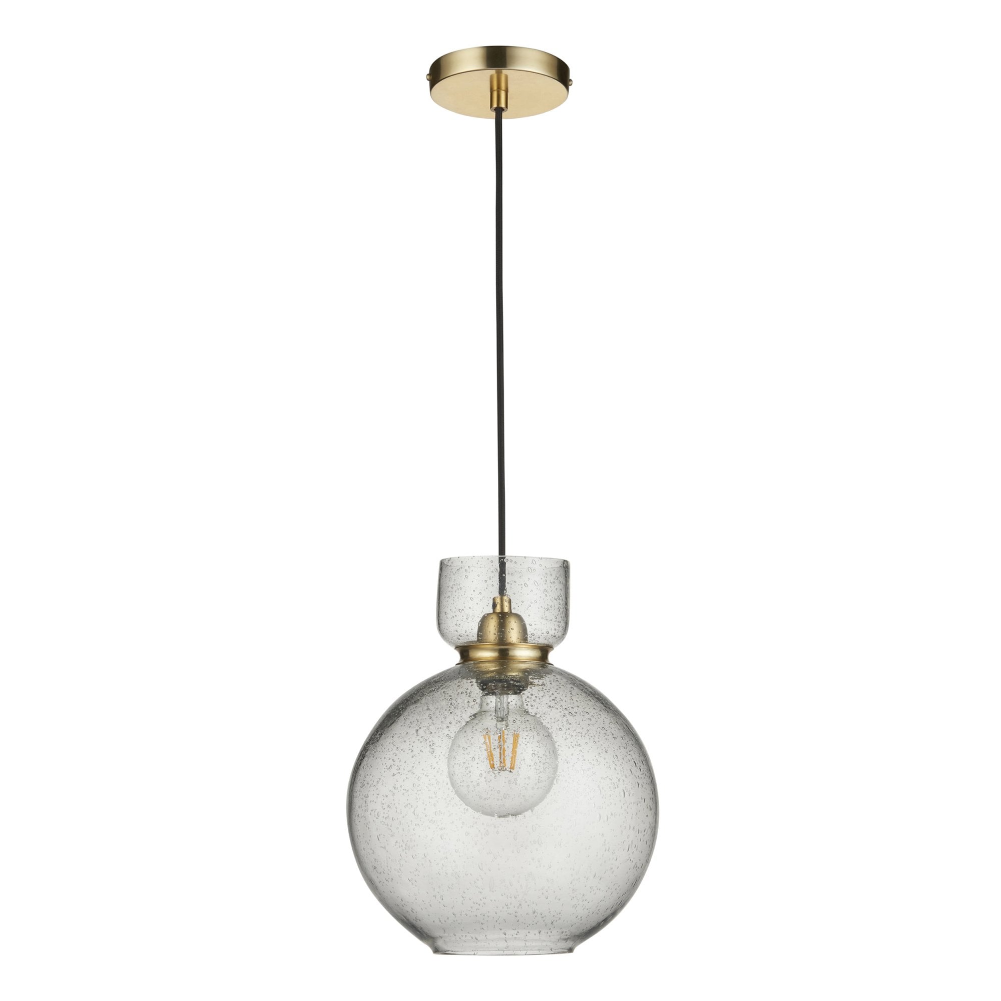 107948 1 Light Pendant Brass Plate & Clear Bubble Glass