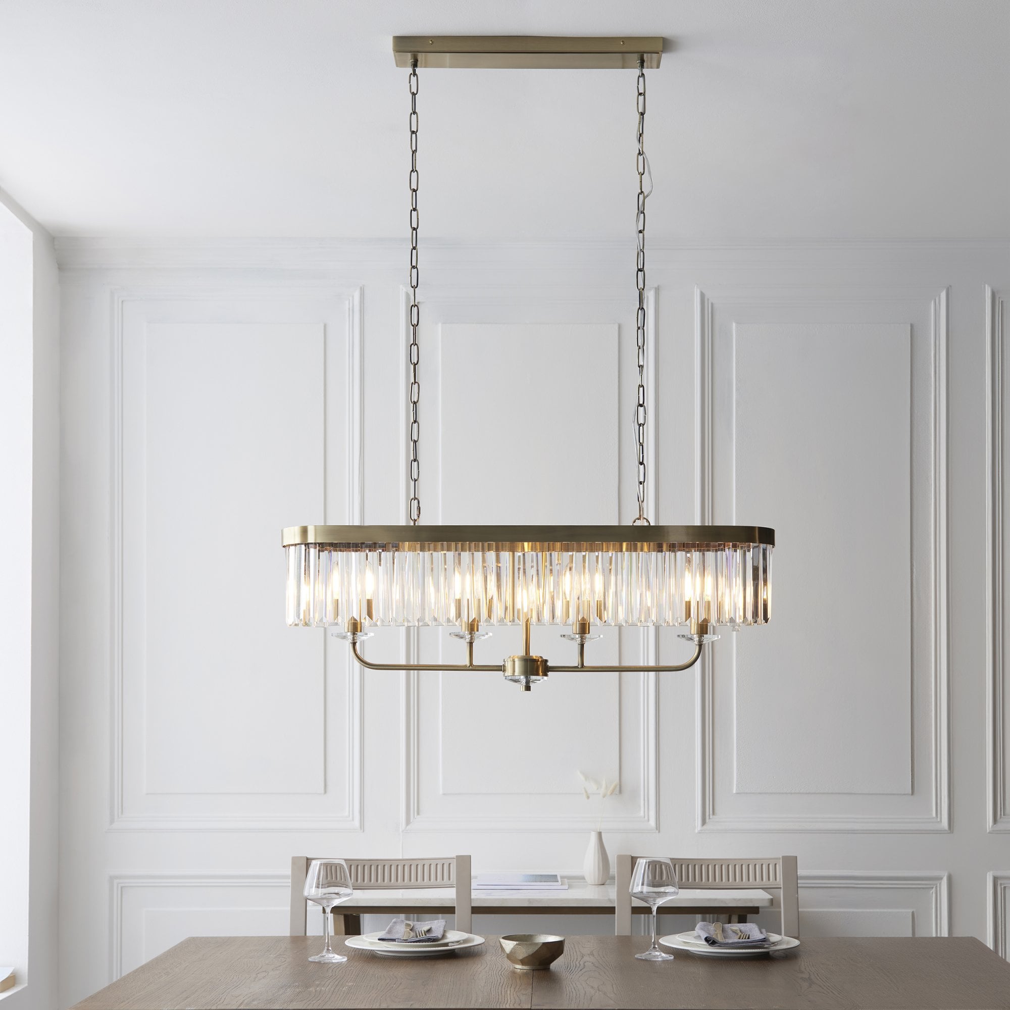 110539 4 Light Pendant Antique Brass Plate & Clear Cut Glass