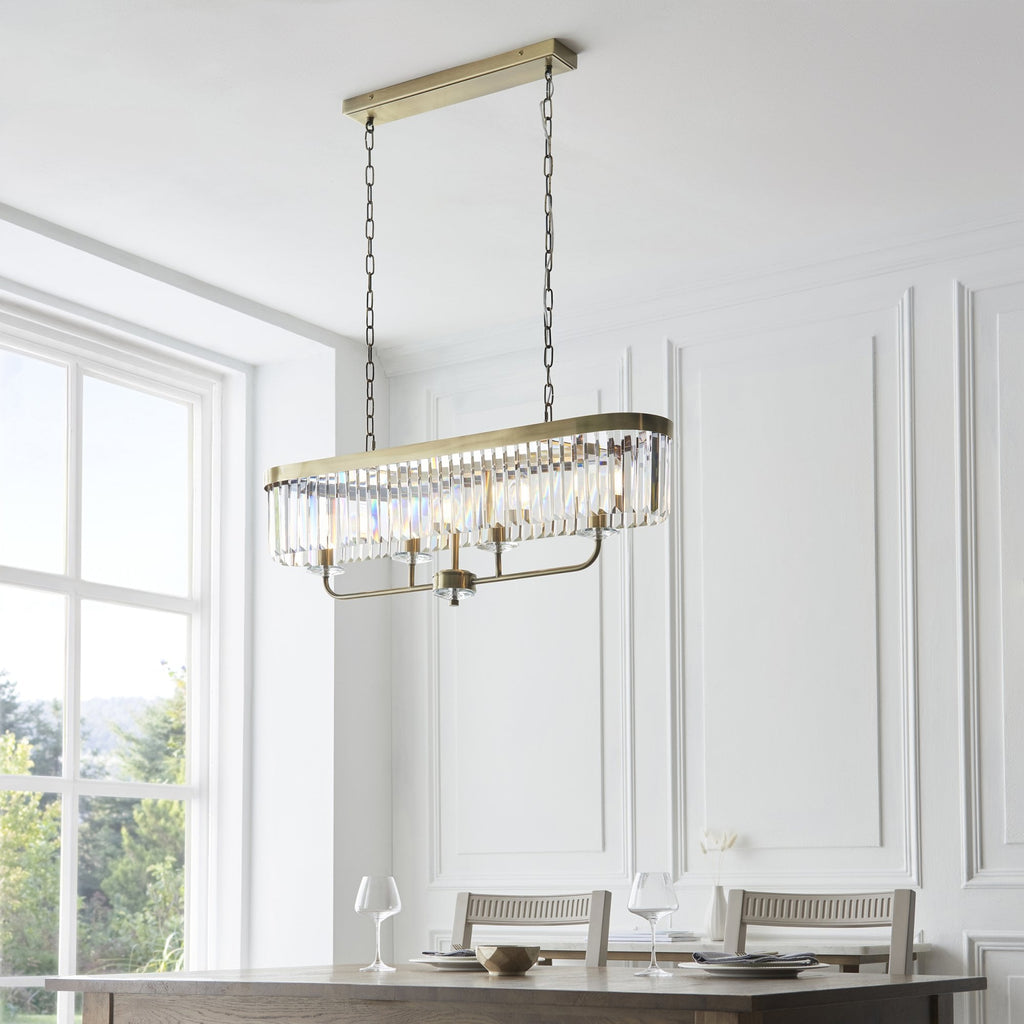 110539 4 Light Pendant Antique Brass Plate & Clear Cut Glass