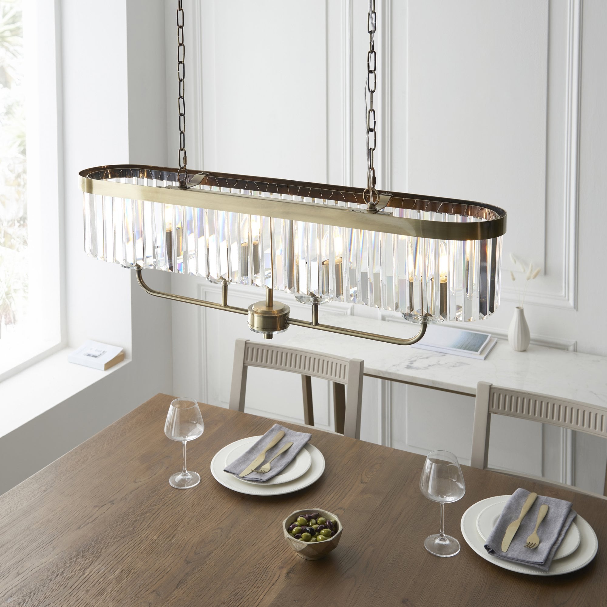 110539 4 Light Pendant Antique Brass Plate & Clear Cut Glass