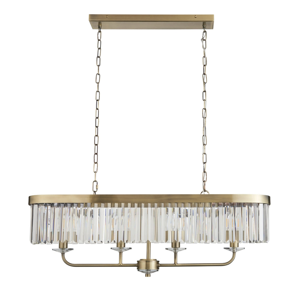 110539 4 Light Pendant Antique Brass Plate & Clear Cut Glass