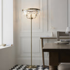 110644 3 Light Floor Lamp Antique Brass Plate & Clear Cut Glass