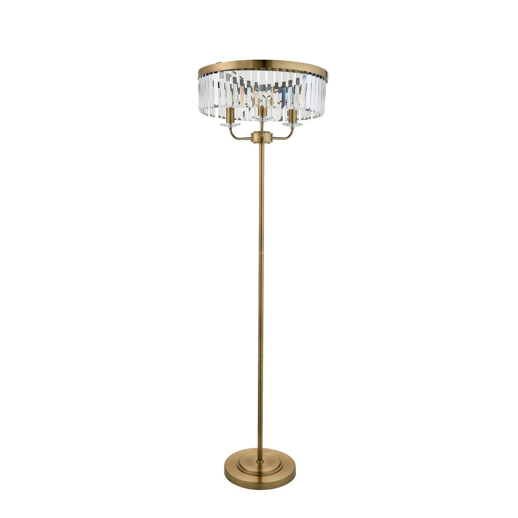 110644 3 Light Floor Lamp Antique Brass Plate & Clear Cut Glass