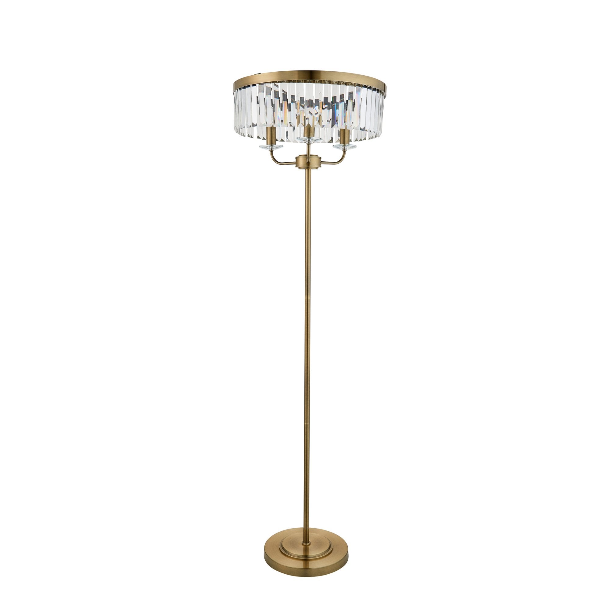 110644 3 Light Floor Lamp Antique Brass Plate & Clear Cut Glass