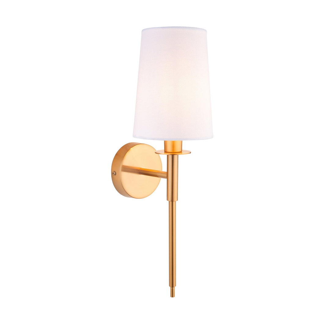110738 1 Light Wall Light With Shade Vintage Brass & Vintage White Fabr