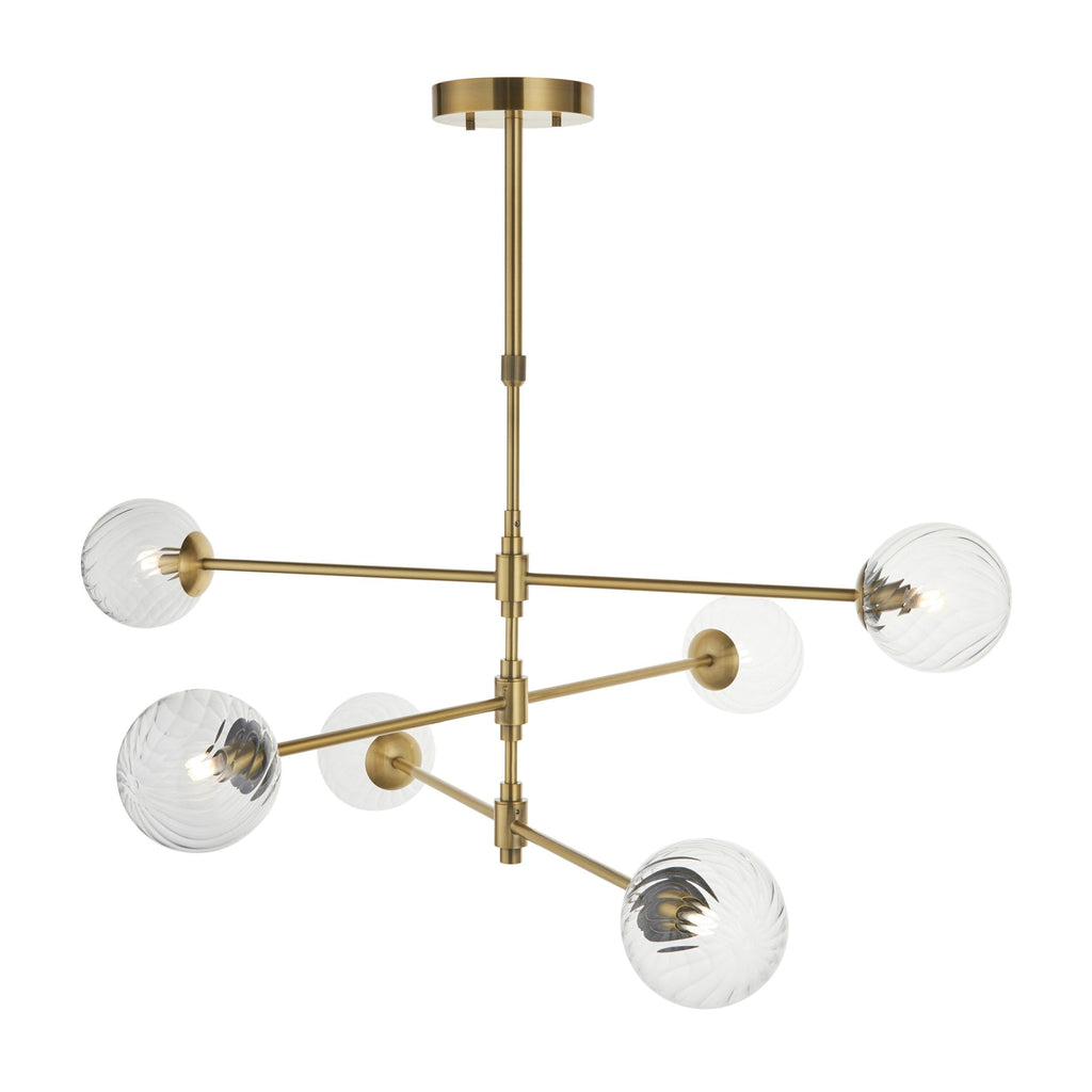 114039 6 Light Pendant Brushed Aged Brass Plate & Clear Glass