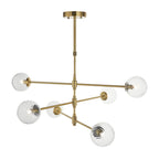 114039 6 Light Pendant Brushed Aged Brass Plate & Clear Glass