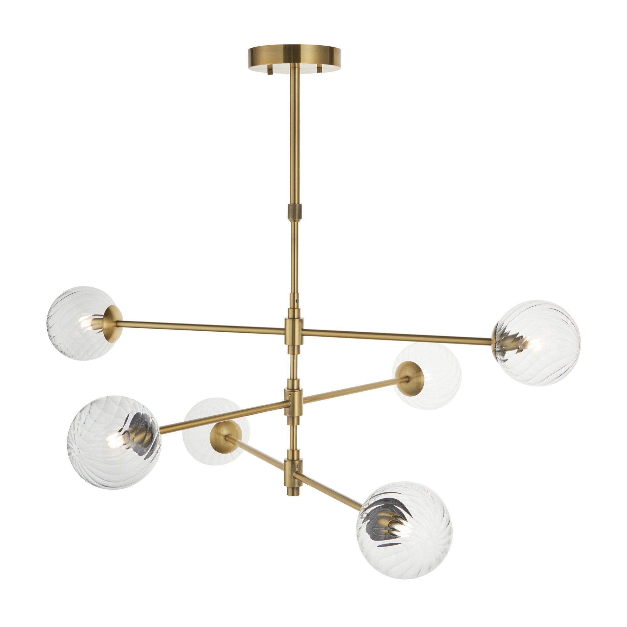114039 6 Light Pendant Brushed Aged Brass Plate & Clear Glass