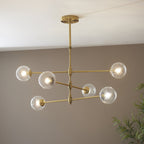 114039 6 Light Pendant Brushed Aged Brass Plate & Clear Glass
