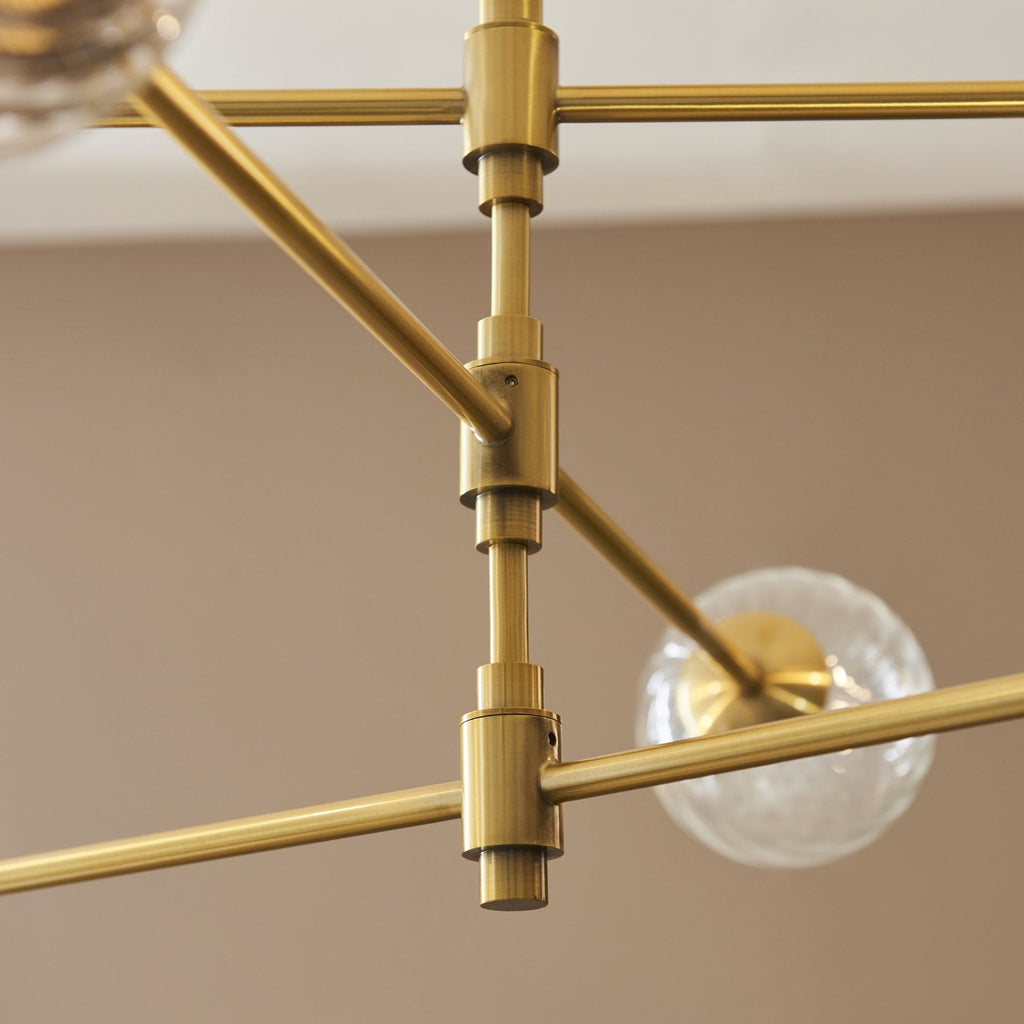 114039 6 Light Pendant Brushed Aged Brass Plate & Clear Glass