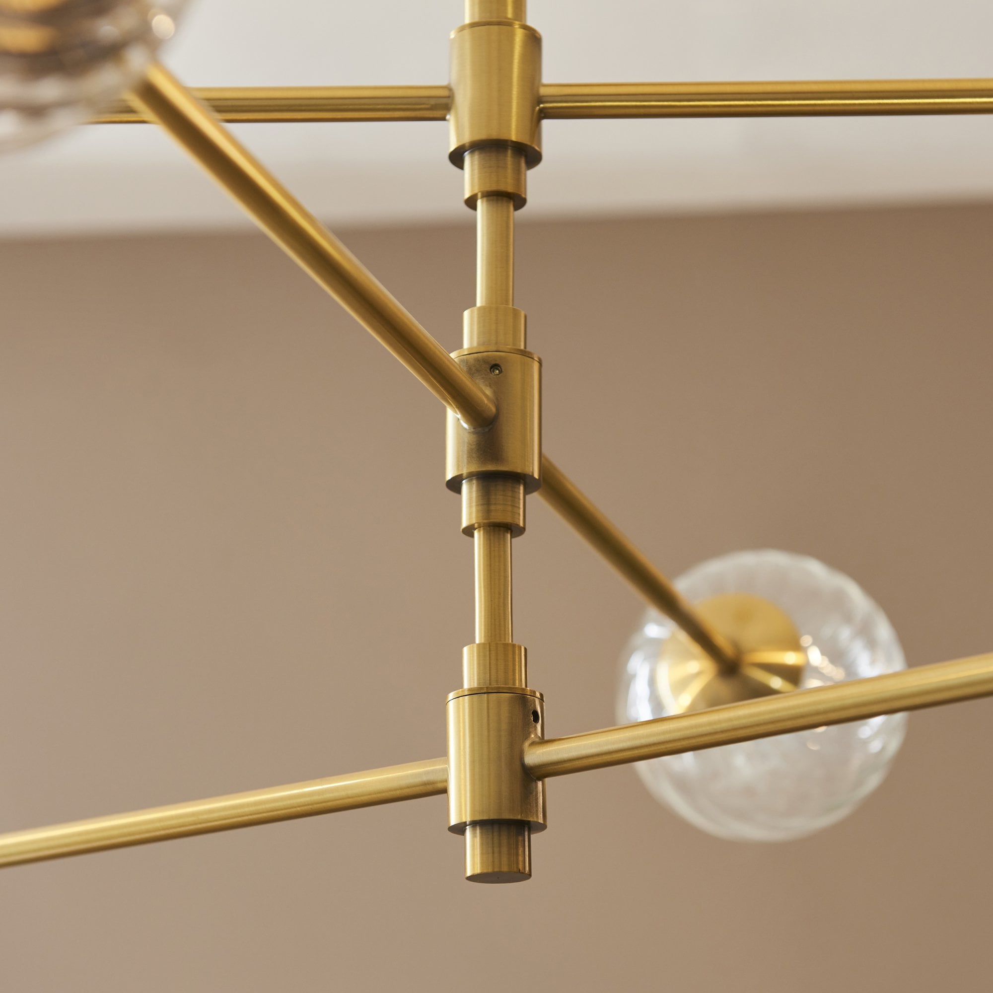 114039 6 Light Pendant Brushed Aged Brass Plate & Clear Glass