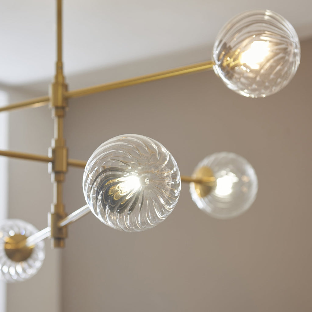 114039 6 Light Pendant Brushed Aged Brass Plate & Clear Glass
