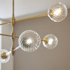 114039 6 Light Pendant Brushed Aged Brass Plate & Clear Glass