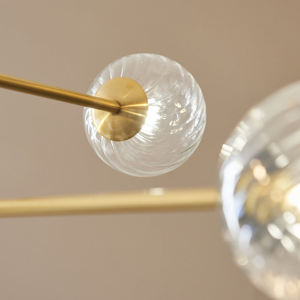 114039 6 Light Pendant Brushed Aged Brass Plate & Clear Glass