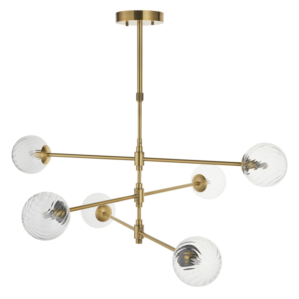 114039 6 Light Pendant Brushed Aged Brass Plate & Clear Glass