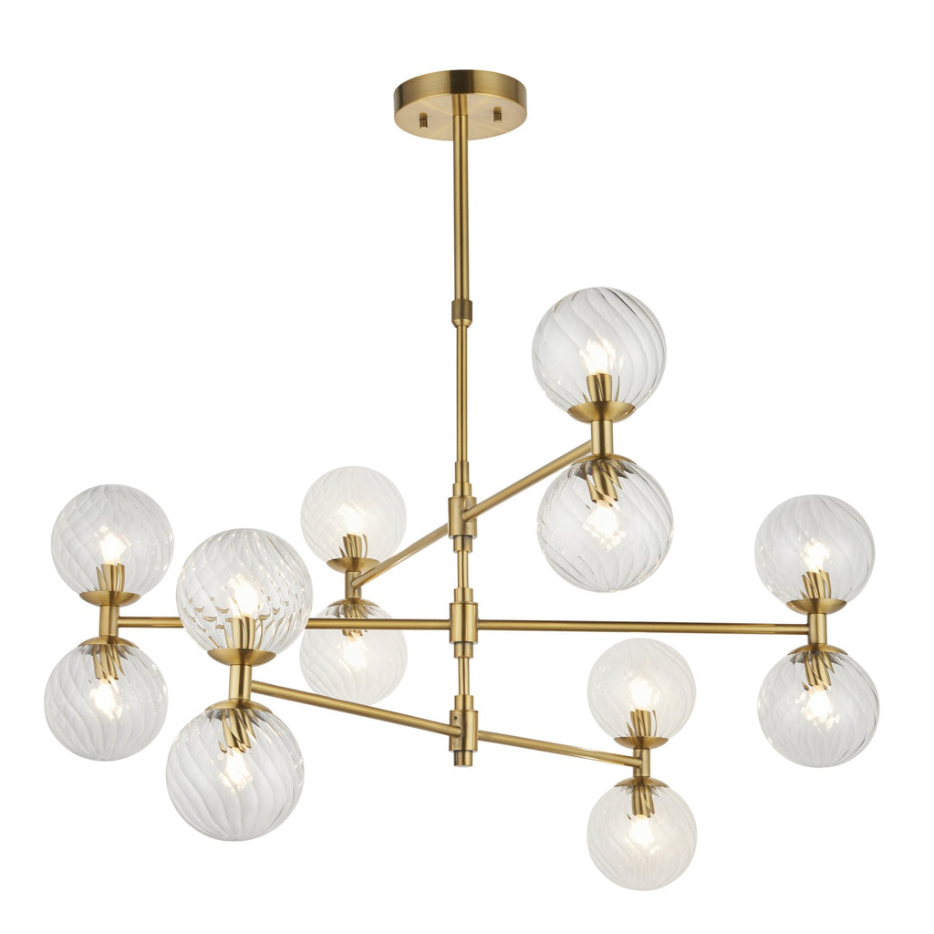 114041 12 Light Pendant Brushed Aged Brass Plate & Clear Glass