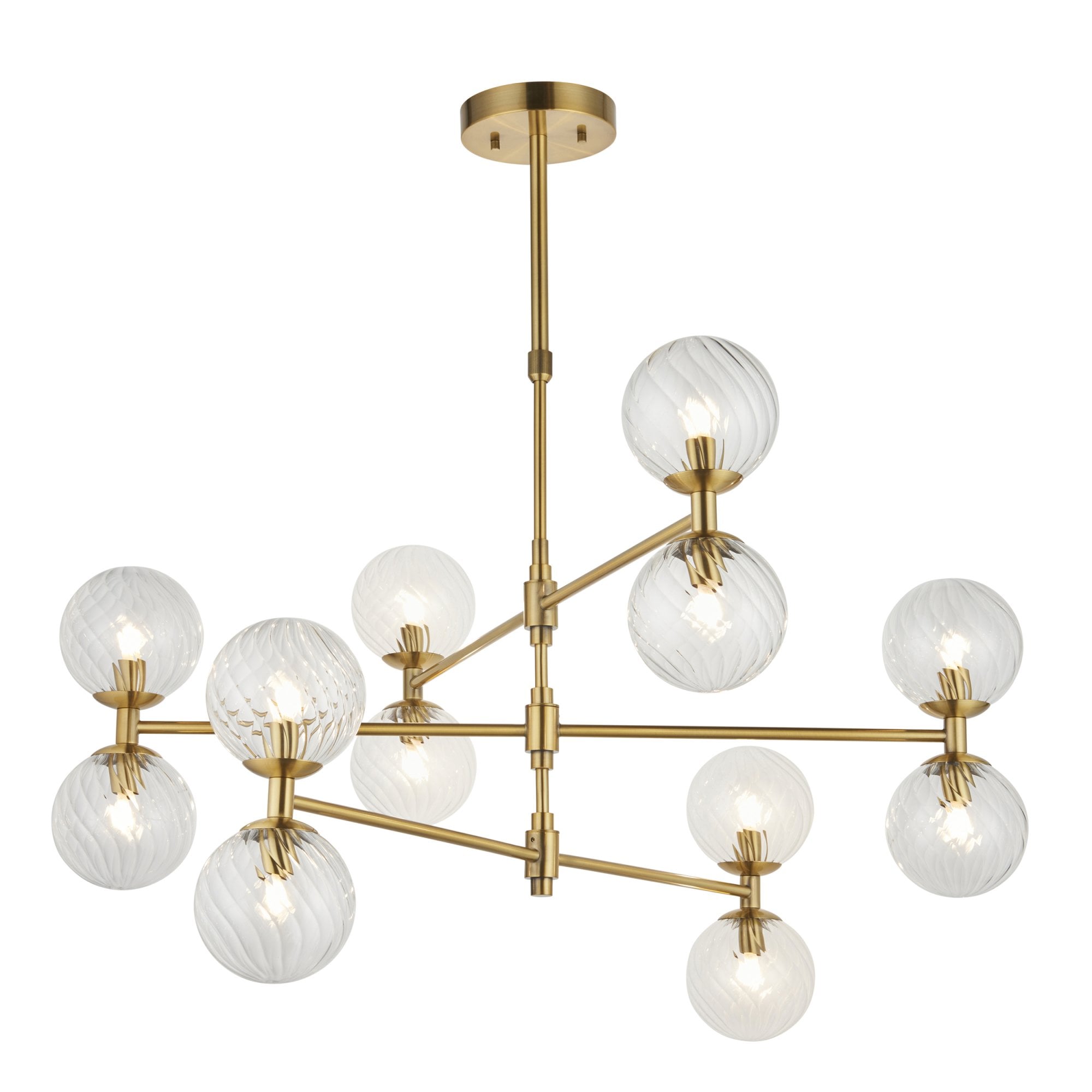114041 12 Light Pendant Brushed Aged Brass Plate & Clear Glass