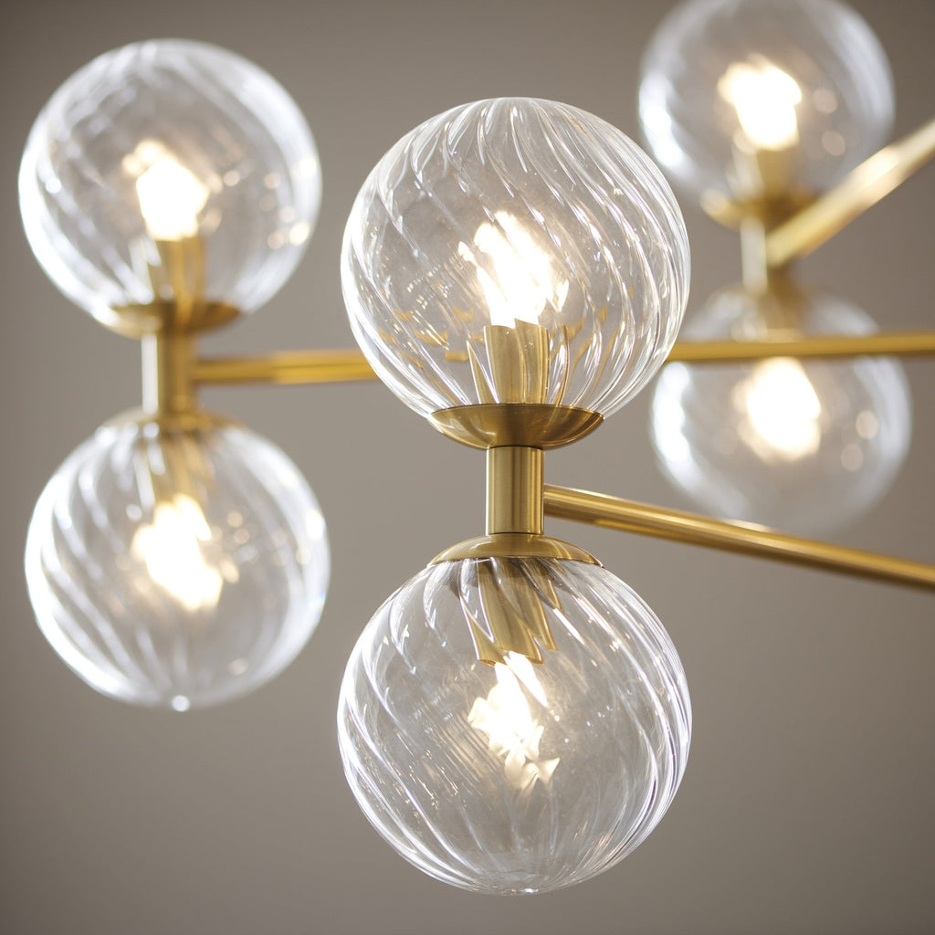 114041 12 Light Pendant Brushed Aged Brass Plate & Clear Glass