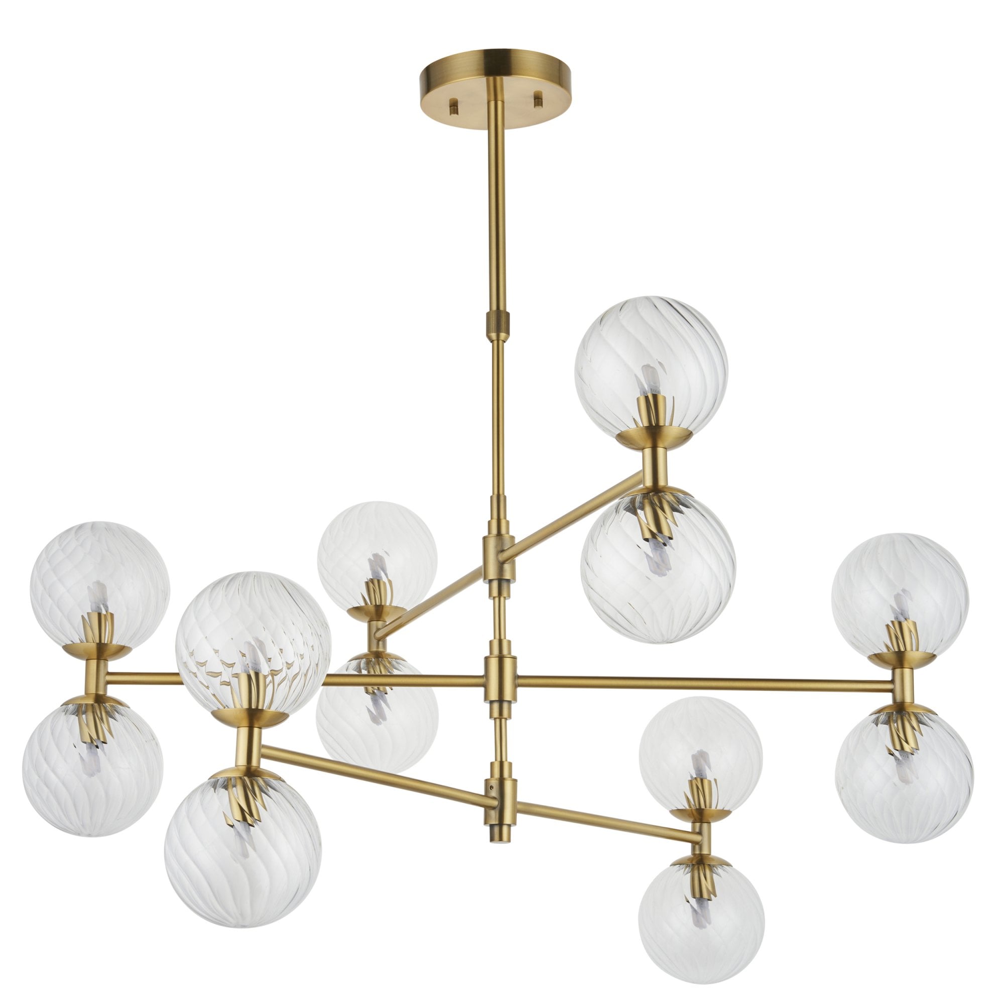 114041 12 Light Pendant Brushed Aged Brass Plate & Clear Glass