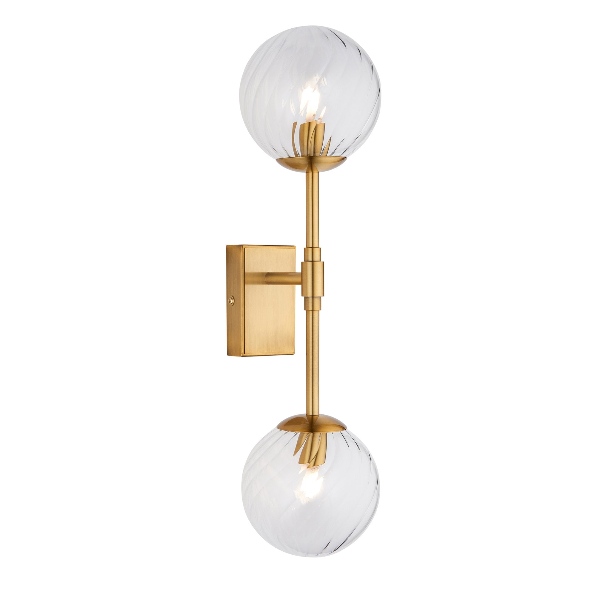 114042 2 Light Wall Light Brushed Aged Brass Plate & Clear Glass