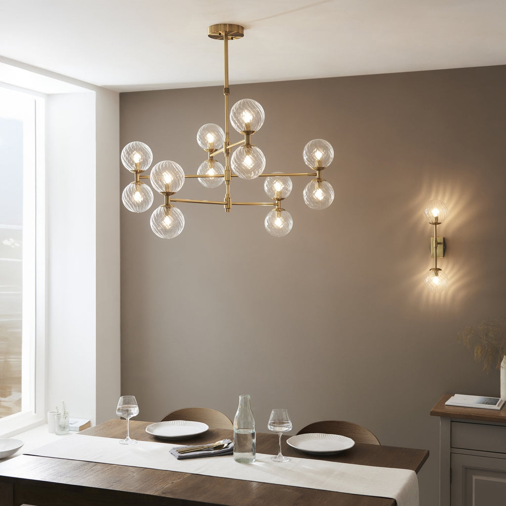 114042 2 Light Wall Light Brushed Aged Brass Plate & Clear Glass