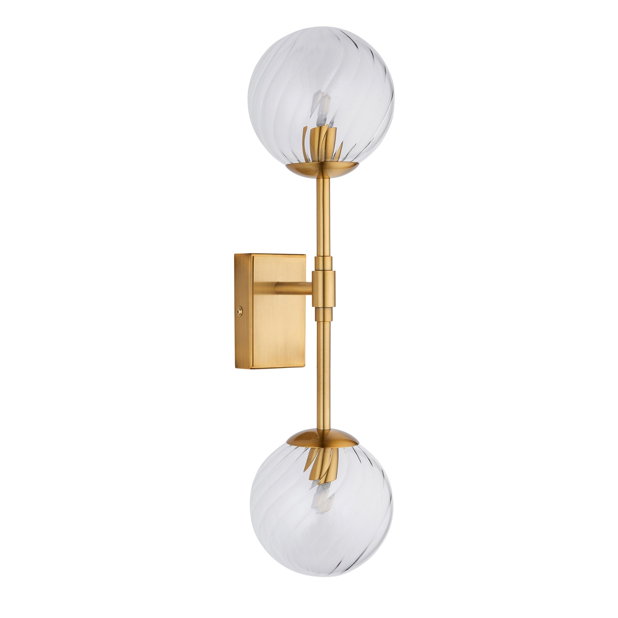 114042 2 Light Wall Light Brushed Aged Brass Plate & Clear Glass