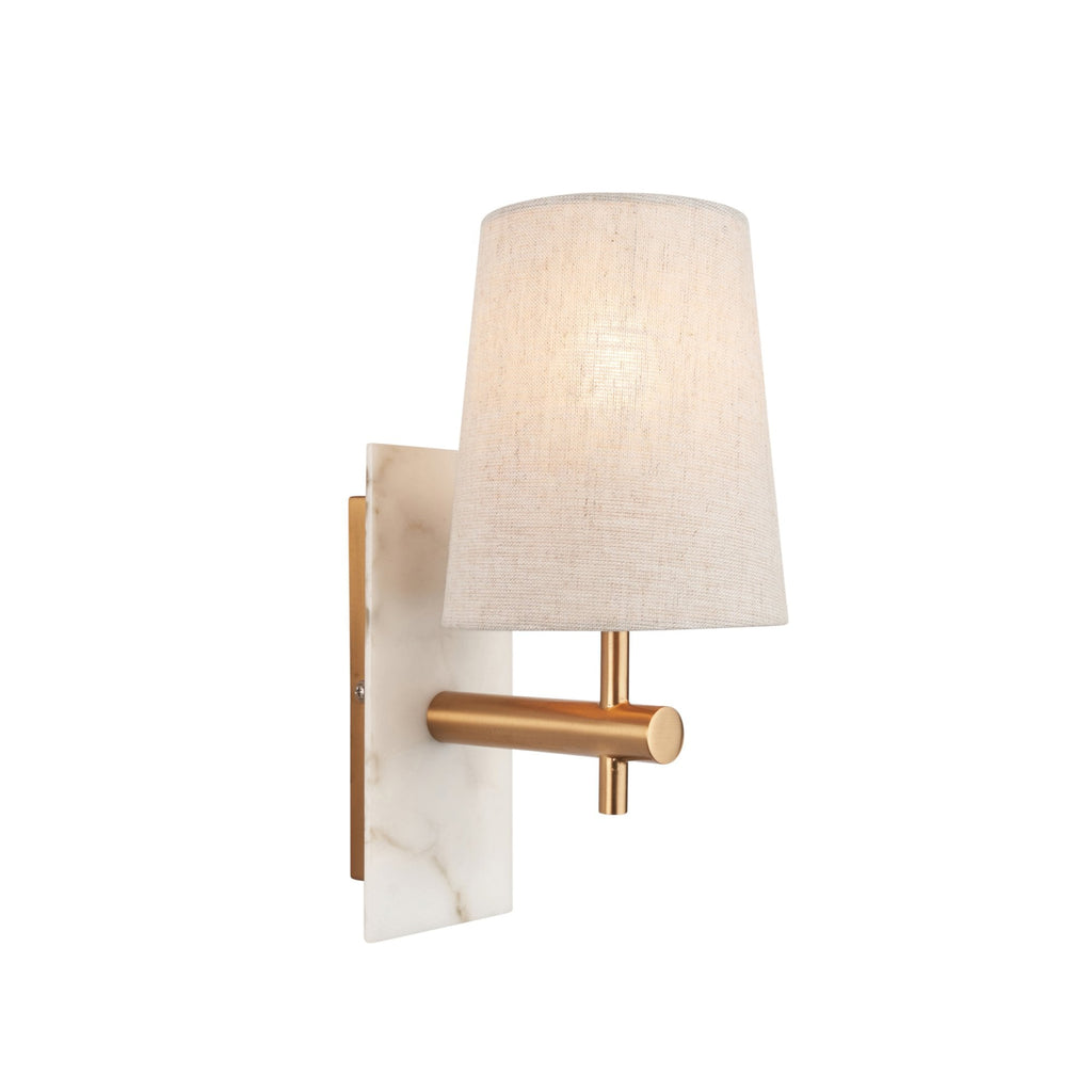114200 1 Light Wall Light With Shade Vintage Brass, White Marble Effect