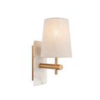 114200 1 Light Wall Light With Shade Vintage Brass, White Marble Effect