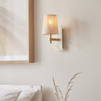 114200 1 Light Wall Light With Shade Vintage Brass, White Marble Effect