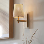 114200 1 Light Wall Light With Shade Vintage Brass, White Marble Effect