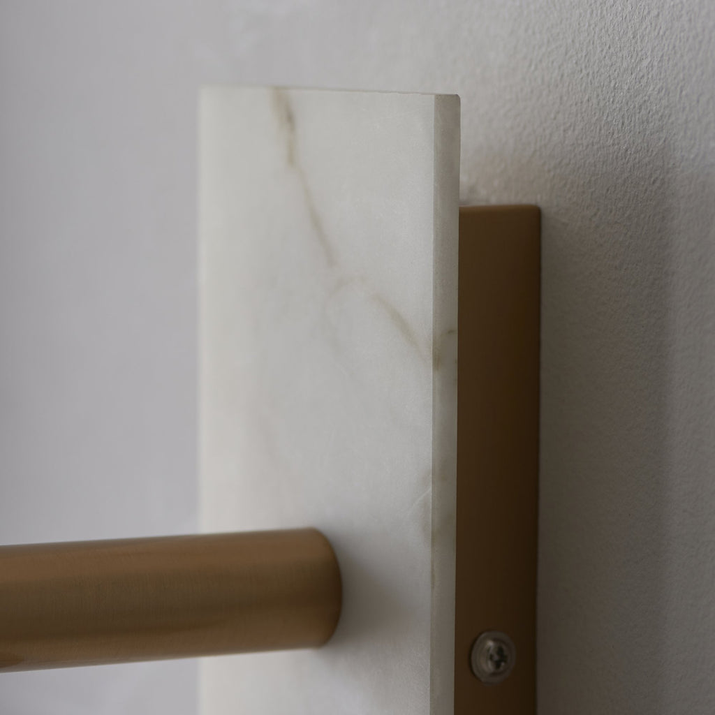 114200 1 Light Wall Light With Shade Vintage Brass, White Marble Effect