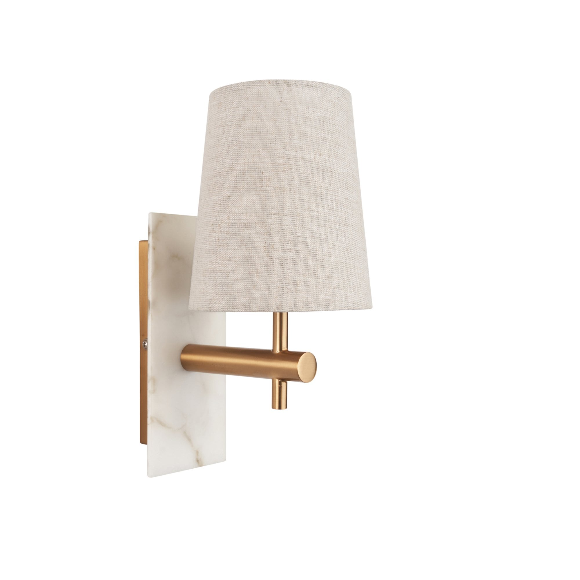 114200 1 Light Wall Light With Shade Vintage Brass, White Marble Effect