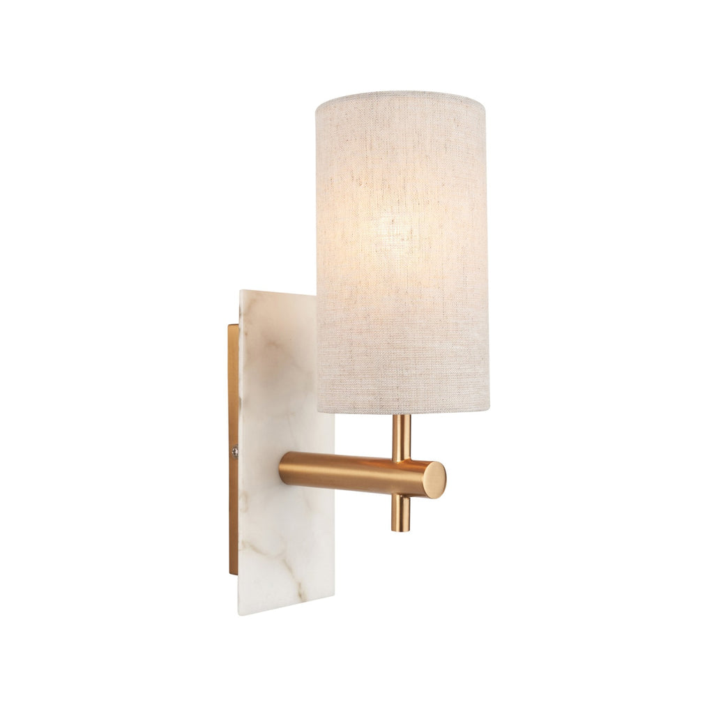114201 1 Light Wall Light With Shade Vintage Brass, White Marble Effect