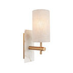 114201 1 Light Wall Light With Shade Vintage Brass, White Marble Effect
