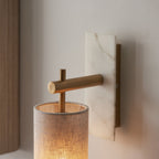 114201 1 Light Wall Light With Shade Vintage Brass, White Marble Effect