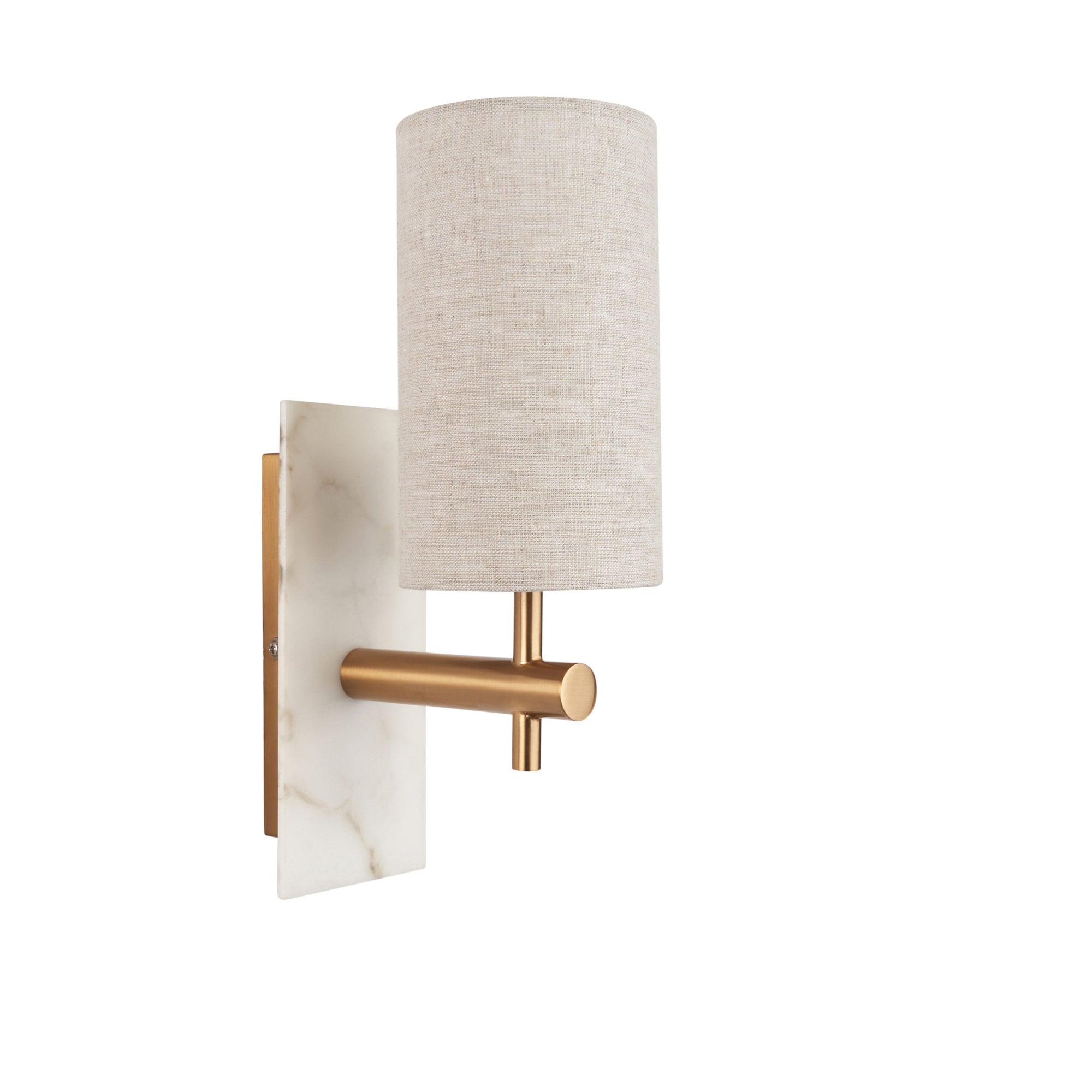 114201 1 Light Wall Light With Shade Vintage Brass, White Marble Effect