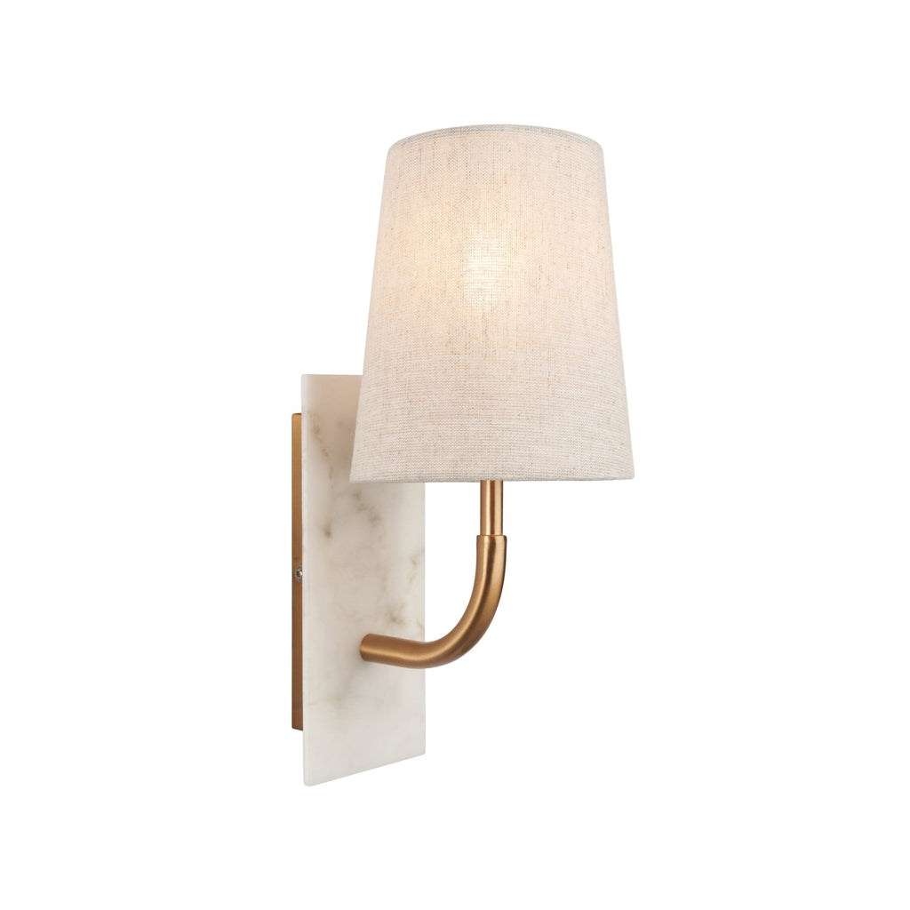 114202 1 Light Wall Light With Shade Vintage Brass, White Marble Effect