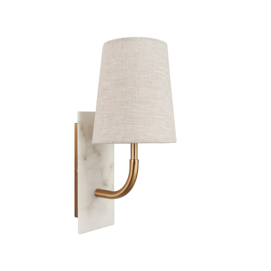 114202 1 Light Wall Light With Shade Vintage Brass, White Marble Effect